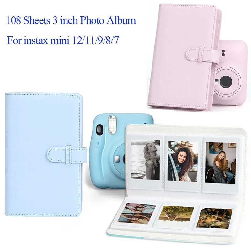 108 Blatt tragbares 3-Zoll-Fotoalbum für Fujifilm Instax Mini 12 für die Sammlung grün rosa Ticket karte Sammel buch