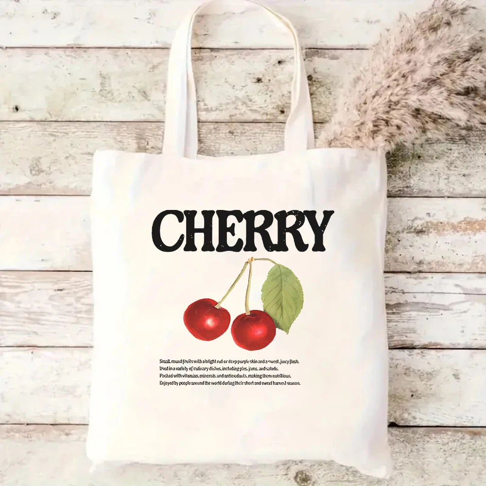 

Watercolor Cherry Definition Canvas Tote Bag Fruit Print Shoulder Bag