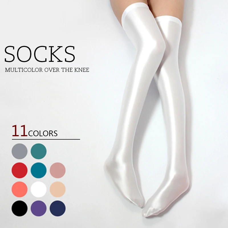 Women Sexy Oil Glossy Stockings Spandex Stretch Shiny Opaque Thigh High Socks Non-slip Stockings Dance Hosiery