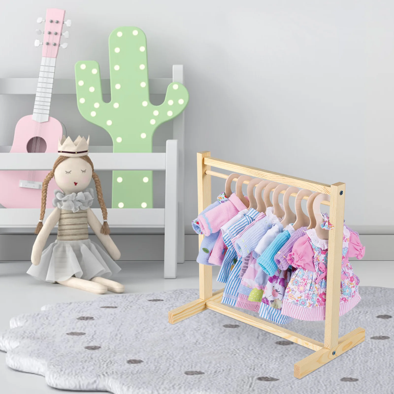 Clothes Hanger Garment Holder Storage Rack Coat Hanging Wooden Dress Clothing Mini Dolls