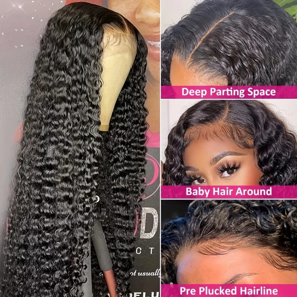 Choice HD Lace Frontal Glueless Black Curly Wig 100% Deep Wave Human Hair Ready to Wear 5X5 Closure Cheap Wigs on Sale For Women