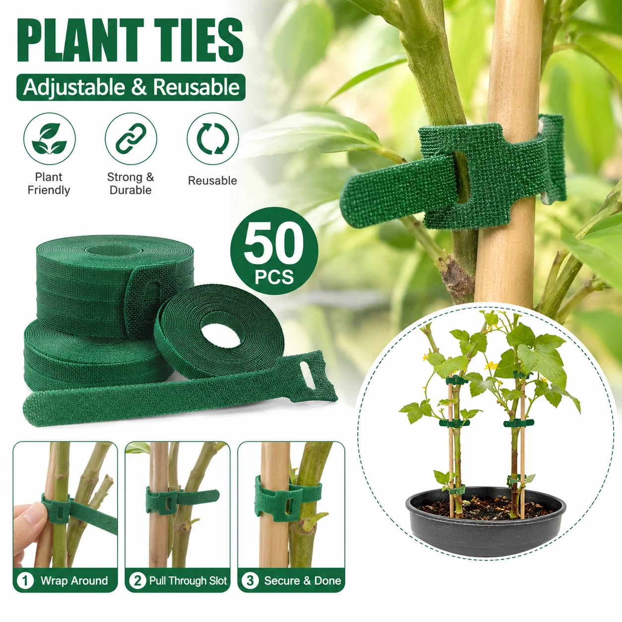 50 Pack Reusable Nylon Plant Ties Adjustable Garden Fastener Tape Non Slip Plant Support for Vines Tomatoes Flowers Staking