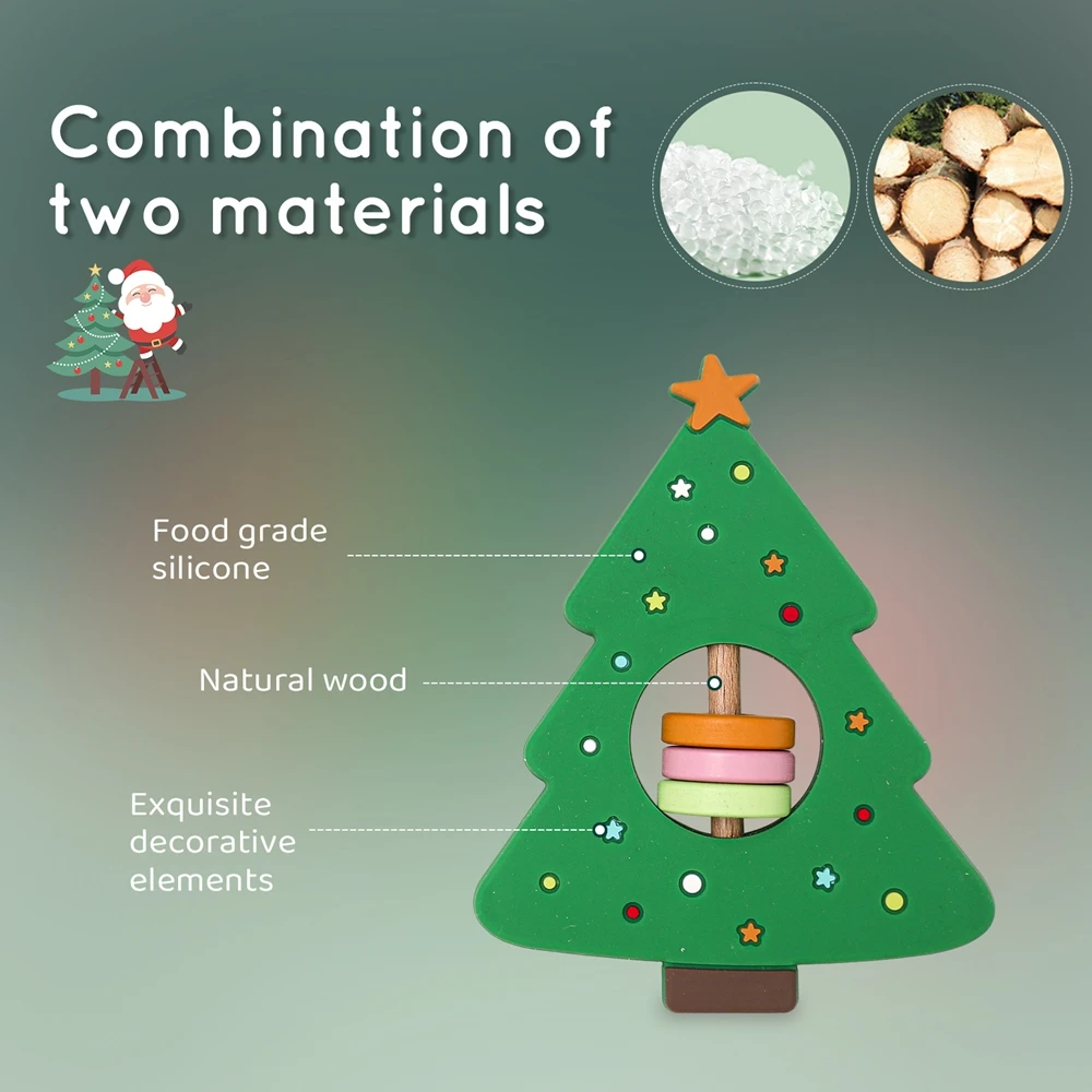 Детские силиконовые прорезыватели для рождественской елки, детский пищевой силикон, без BPA, игрушка для прорезывания зубов, пустышка, подвеска, аксессуары для детей 0-12 месяцев