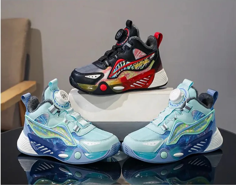 Зимние детские ботинки для мальчиков, школьные модные кроссовки для девочек, спортивная обувь с поворотной пряжкой, детские теплые плюшевые повседневные кроссовки, уличная обувь