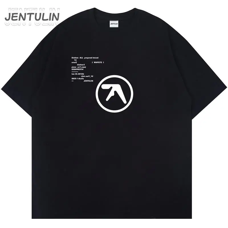 Aphex Twin Oversized Men\'s T Shirts Punk Letters Print Unisex Short Sleeve T-Shirt Women Summer Cotton Clothing Gothi Streetwear