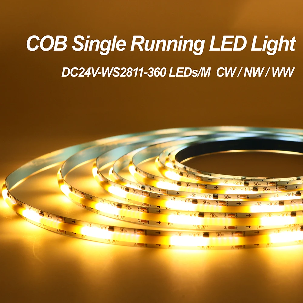3000K 4000K 6000K FCOB SPI IC WS2811 360LED 10mm 24V Light Strip Addressable High Density Flexible FOB COB Led Lights RA90 White