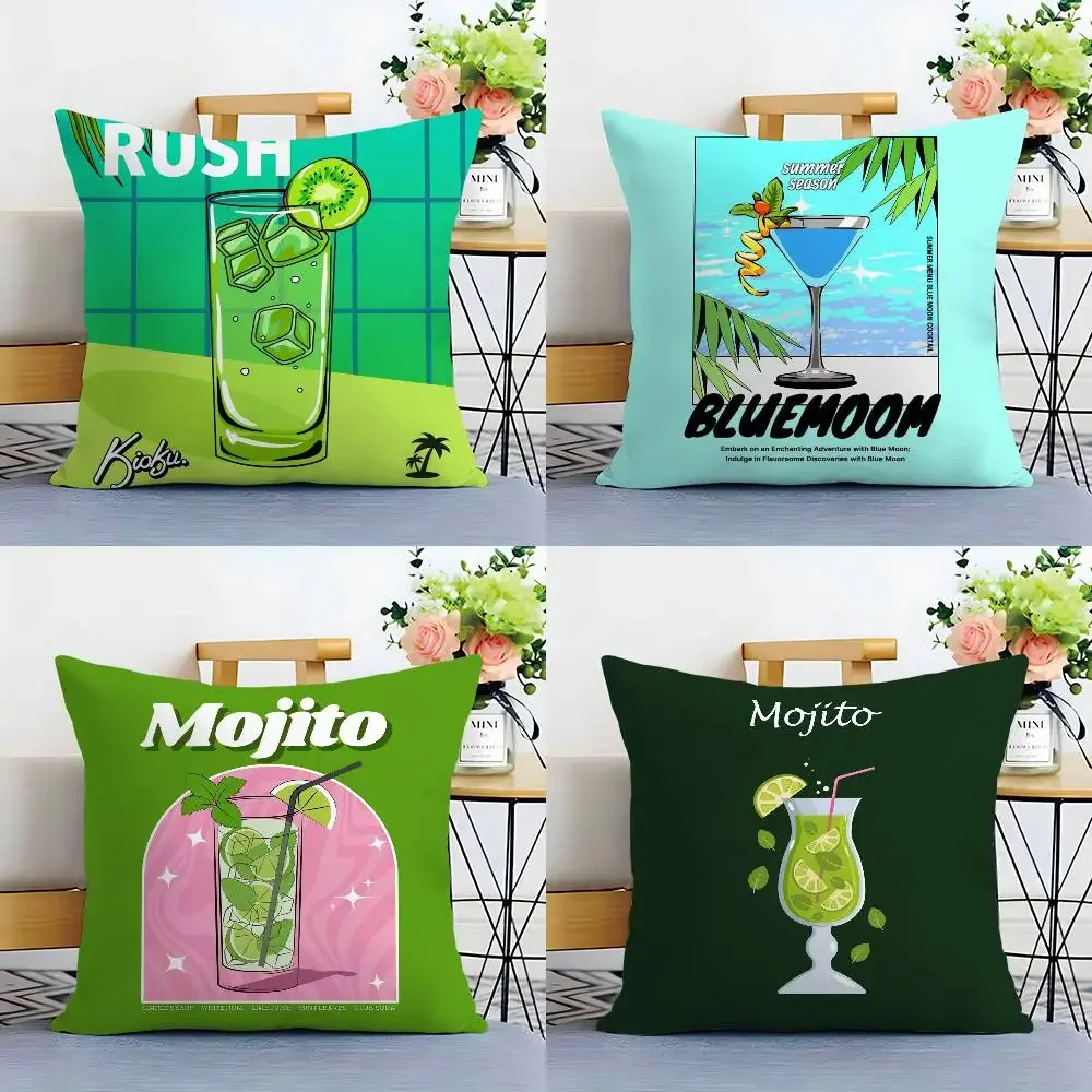 Classic Art Mojito Cocktail Pillow Case Sofa Living Room Bedroom Double-sided Printing Square Cushion Nap Time Cushion Cover
