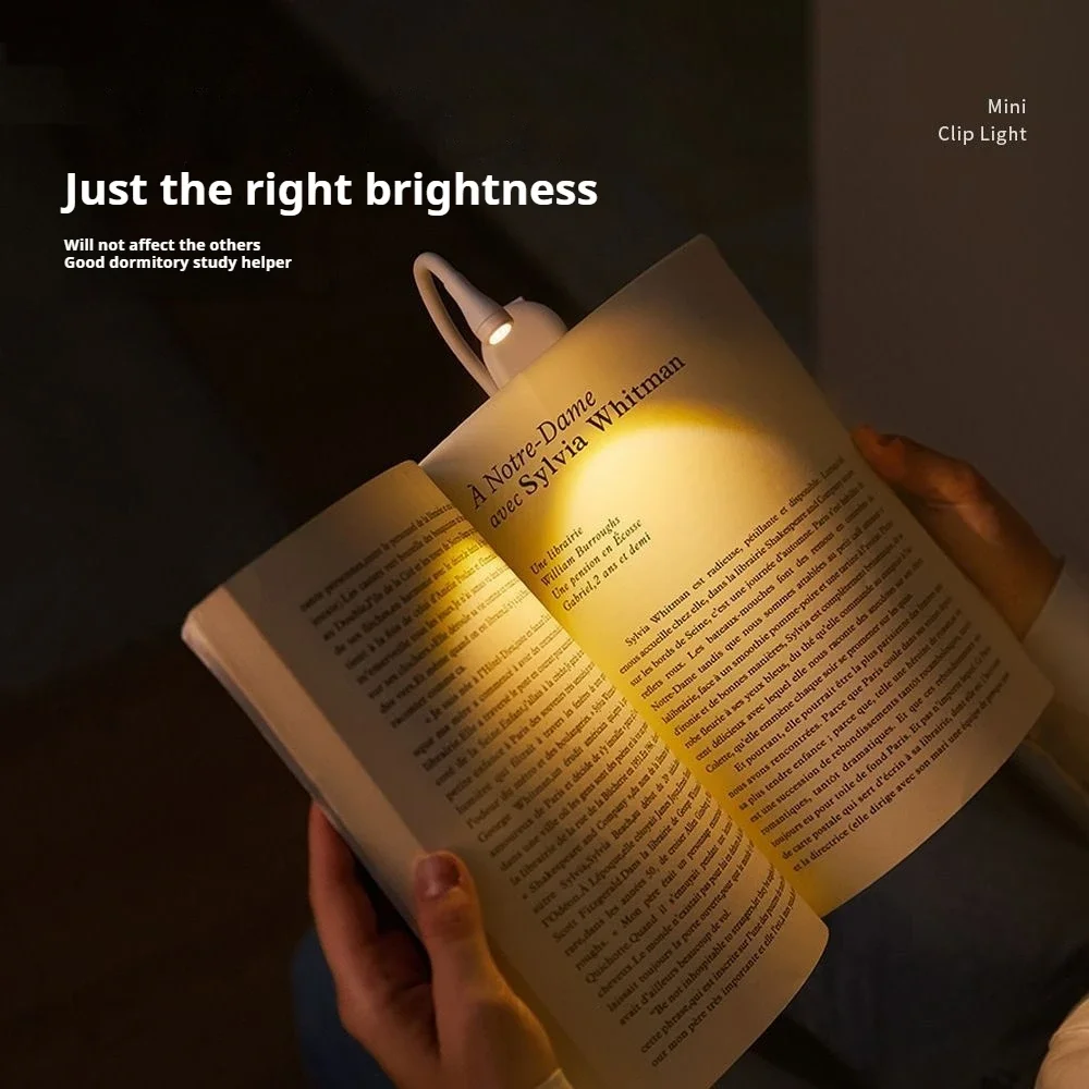 Mini LED Book Night Light Adjustable Clip 360° Flip Study Eye Protection Lamp Rechargeable 3 Color for Travel Bedroom Reading