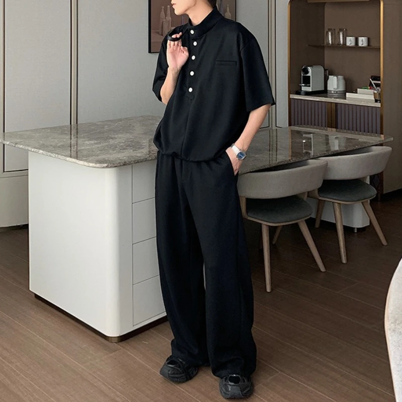 Summer Wear Suit Short-sleeved Polo Shirt Men's Ruffian Handsome High-end Sense Set with Casual Sports Style