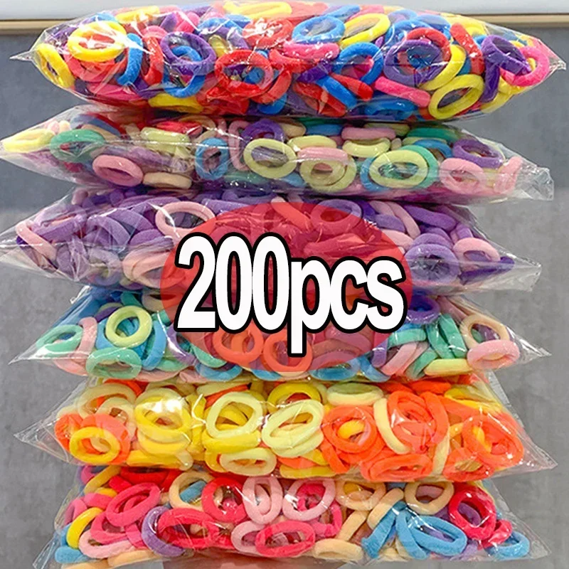 100/200PCS Colorful Basic Nylon Ealstic Hair Band Kids Girls Ponytail Holder Ties Scrunchie Small Mini Headwear Rubber Bands