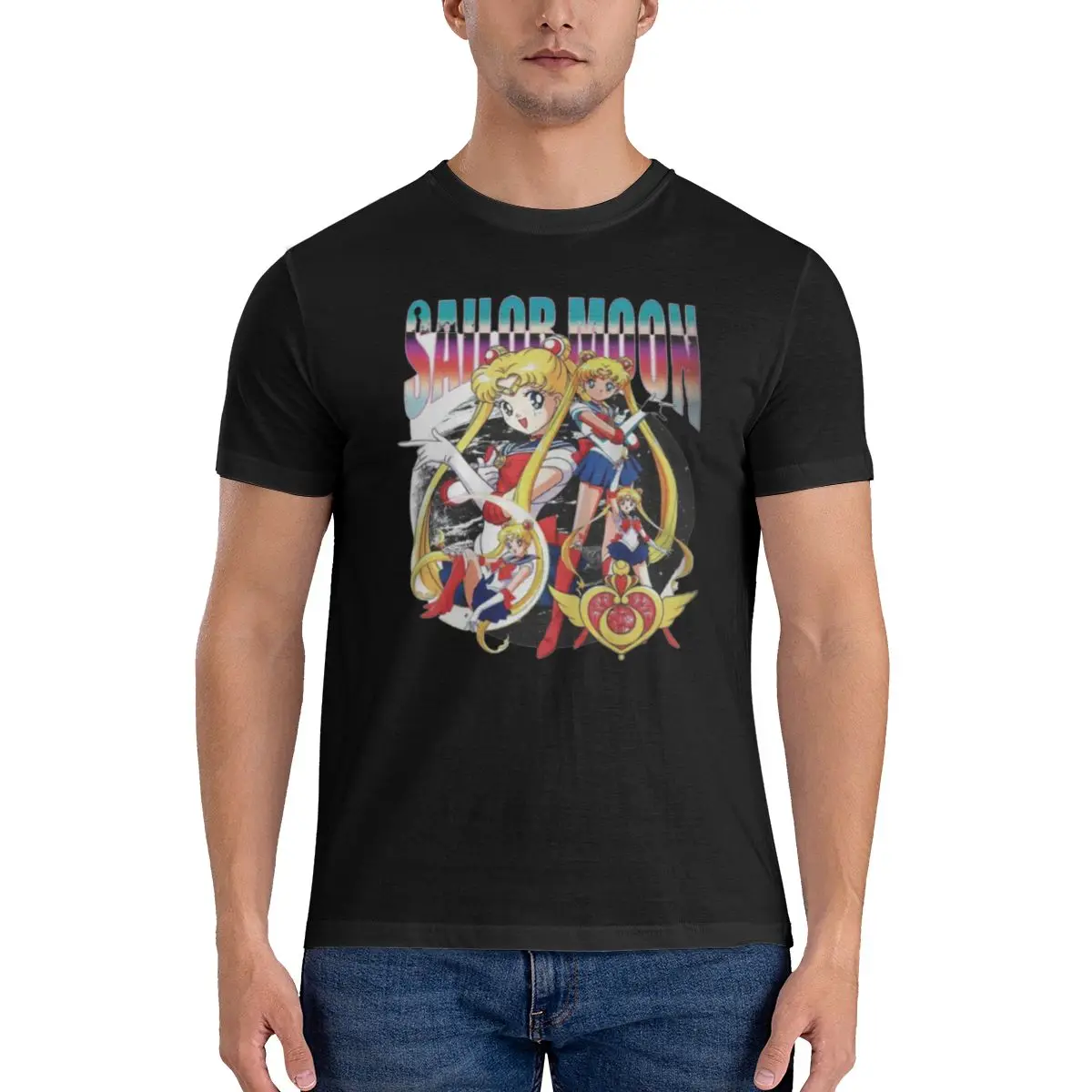 Sailor-Moon masculino estampa camiseta de algodão, roupas de luxo, streetwear, alta qualidade, verão, S-6XL