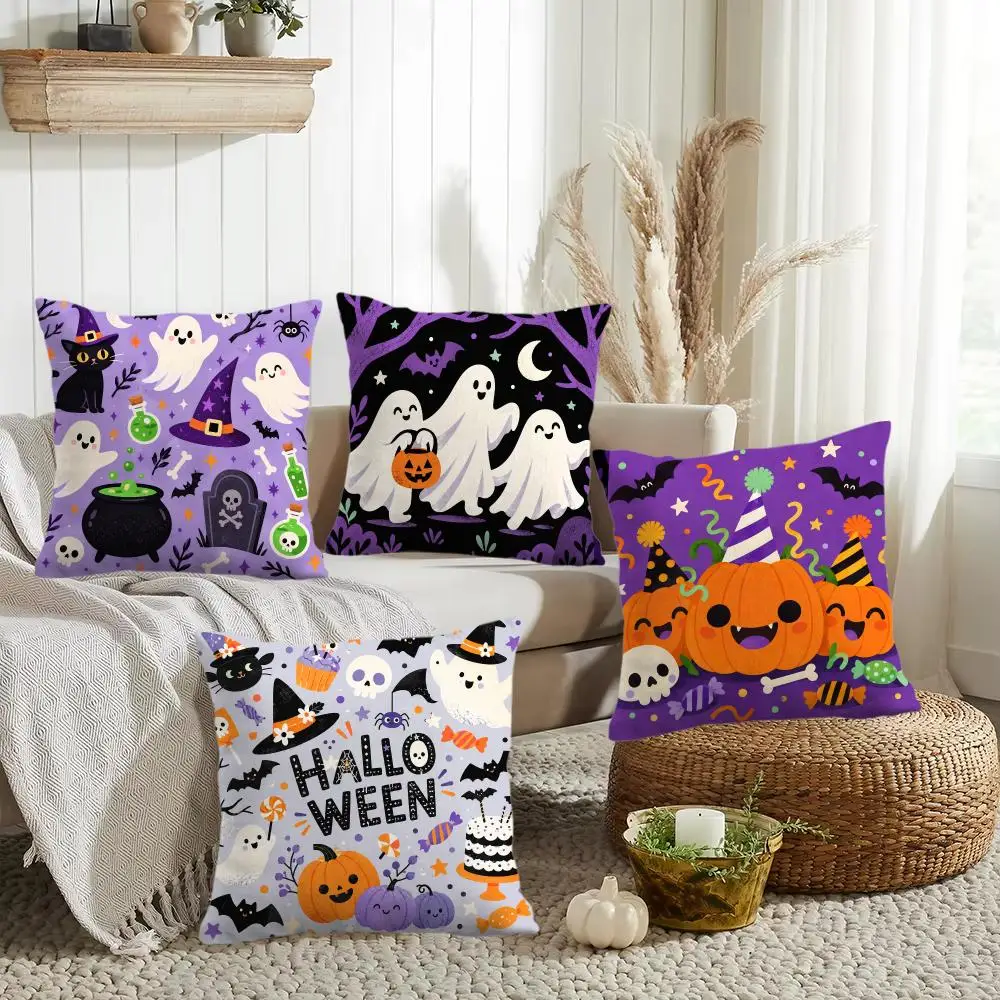 Playful Halloween Party Cushion Cover Silky Short Plush Invisible Zipper Dustproof Sofa Pillow Case for Home Decor
