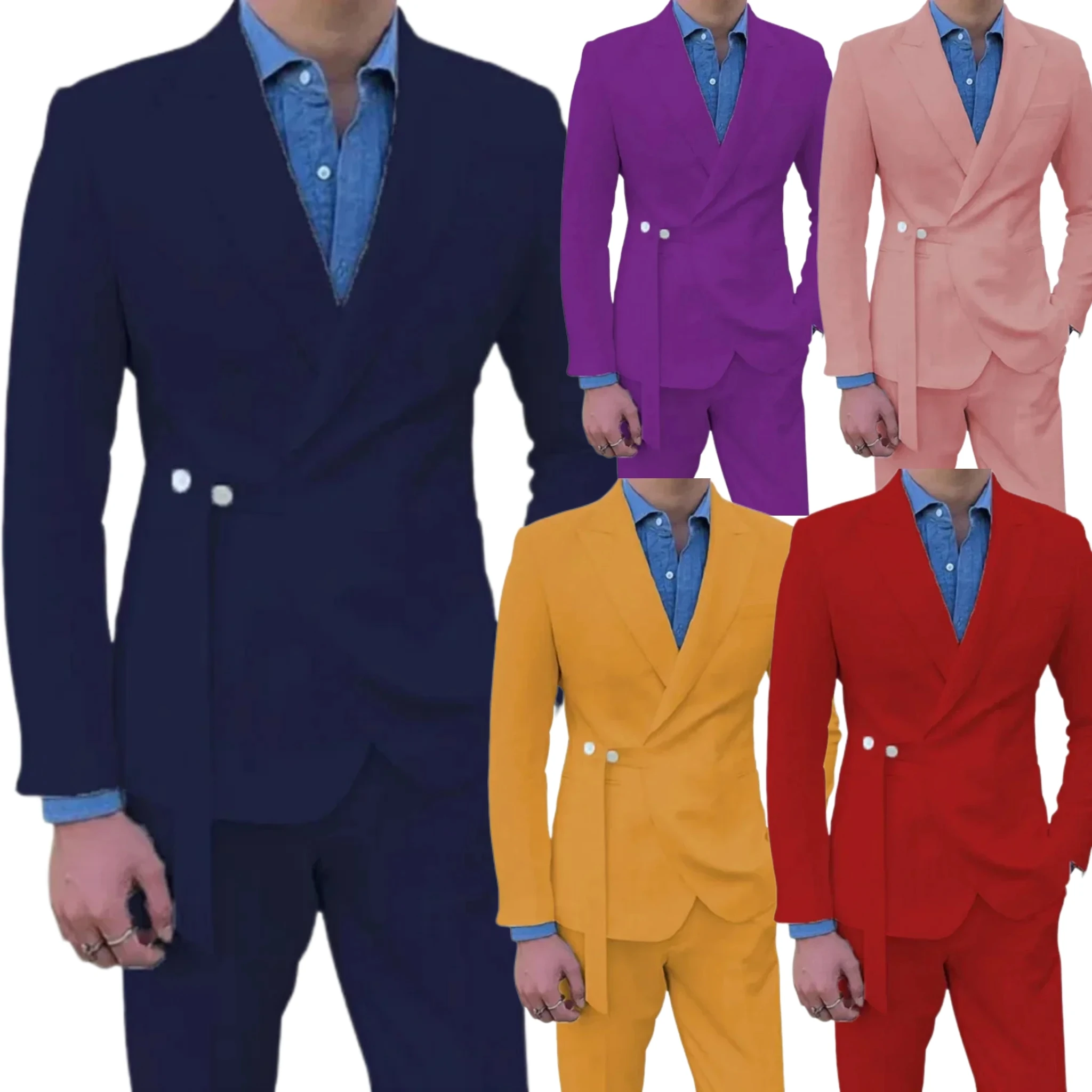 

solid color formal business suits Solid single-breasted notch lapels with belt two-piece set stage costume Summer beach