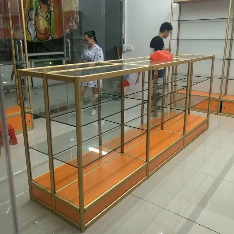 custom.Factory Direct Unique Design Hot Sale Lockable Glass showcase Display Cabinet with Led Lights Smoke Shop