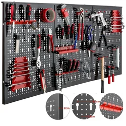 Board Wall Organizer 120x60cm Paneel Metalen Pegboard Garage Muur Pegboard Tool Storage Kit & 17pcs Accessoires voor Werkbank, Garage