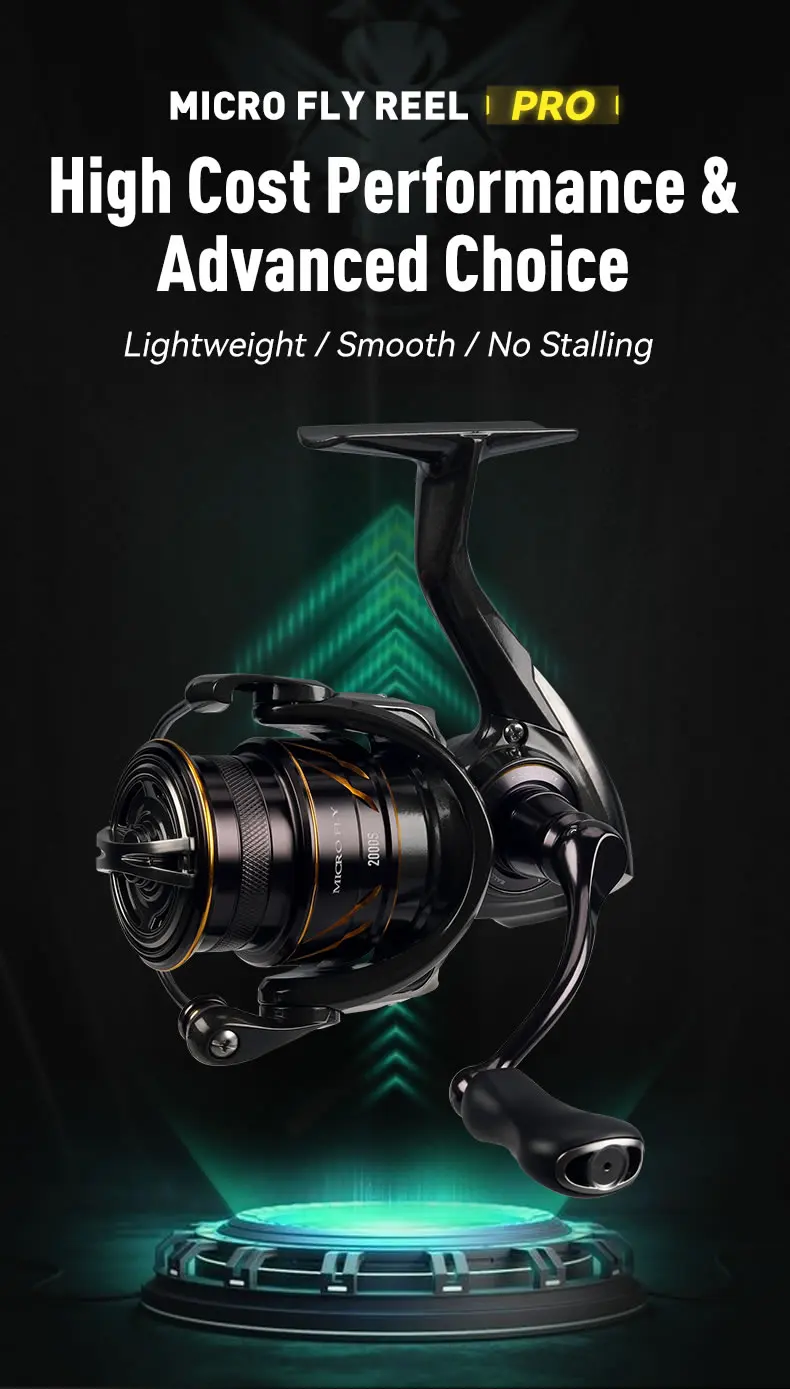Kingdom Micro Fly Pro carrete de pesca giratorio 160g ultraligero 8 + 1BB 7KG arrastre máximo 5,2: 1 carrete de agua dulce y salada pesca de Lucio