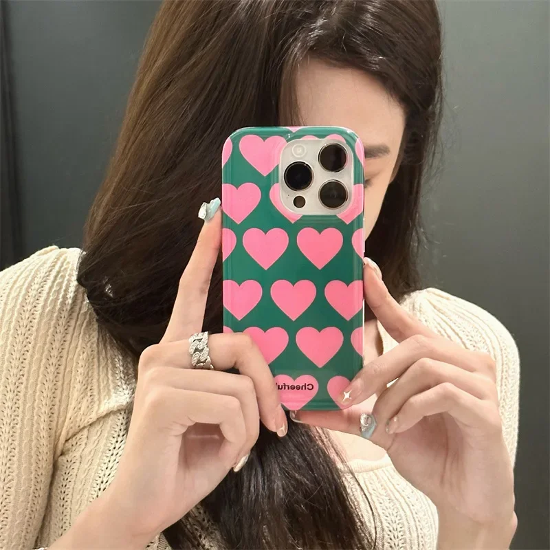 Simple Fashion Niche Ins Pink Green Contrasting Love for Iphone15Promax intelligent 13/14 Phone Case 11 Soft 12 Women