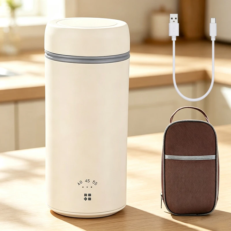 USB Portable Electric Heating Cup 3 Gear Thermostat Office Travel Leakproof Water Coffee Warmer Heated Bottle 260ml 5V 12V Car