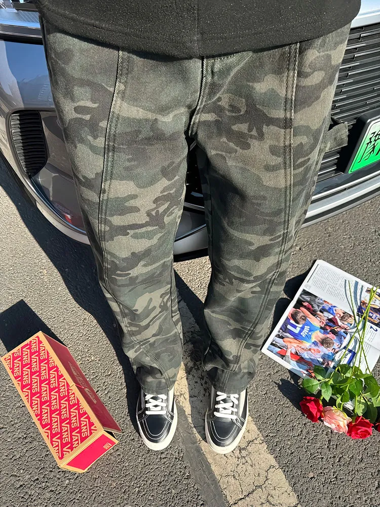 

American High Street Camouflage Jeans Men's Spring Autumn New Sle Straight Leg Workwear Pants Versatile Logging Work Trousers