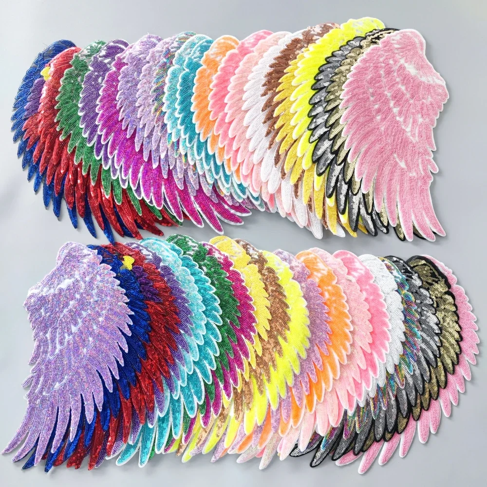 Embroidery Sequined Badges,wings Patch,large Feather Appliques Patches for Clothing DIY Accessory WF227312