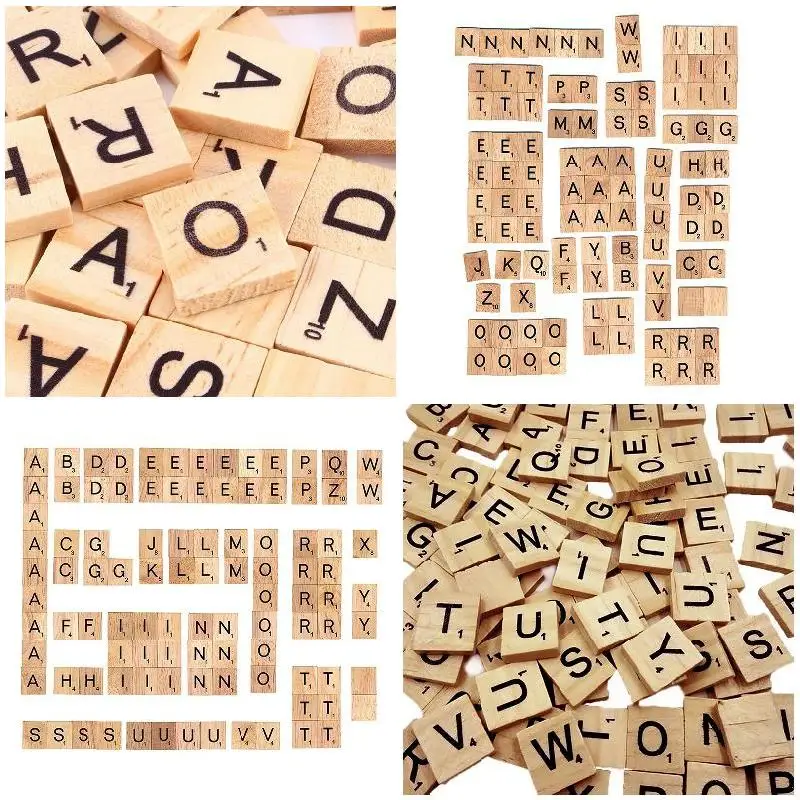 100pcs english letter Wood Tiles self adjustable sticker Natural Woodle Alphabet number Block Educational gift view 6