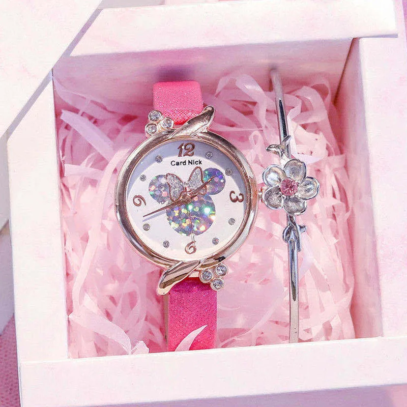 NEW Disney Minnie Mouse Kids Watch Mickey Minnie Mouse Anime Figure Children Kawaii Quartz Watches for Girls fashion Gifts Toys