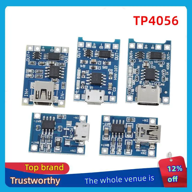 Micro/Type-c USB 5V 1A 18650 TP4056 Lithium Battery Charger Module Charging Board With Protection Dual Functions 1A Li-ion