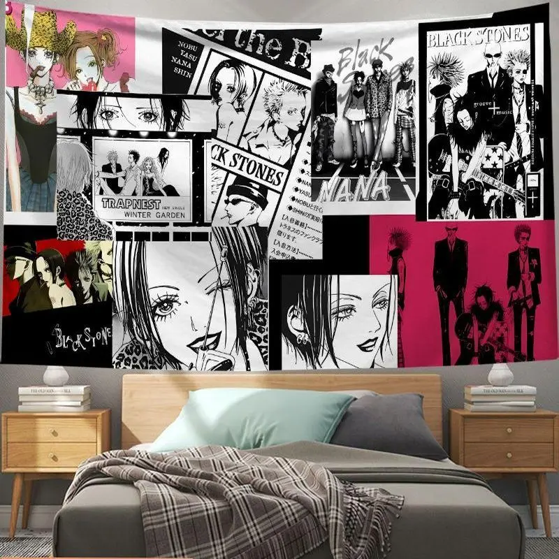 VIKAMA NANA Anime Collage Character Tapestry Living Room Bedroom Esports Room Wall Hanging Japanese Punk Style Home Decoration