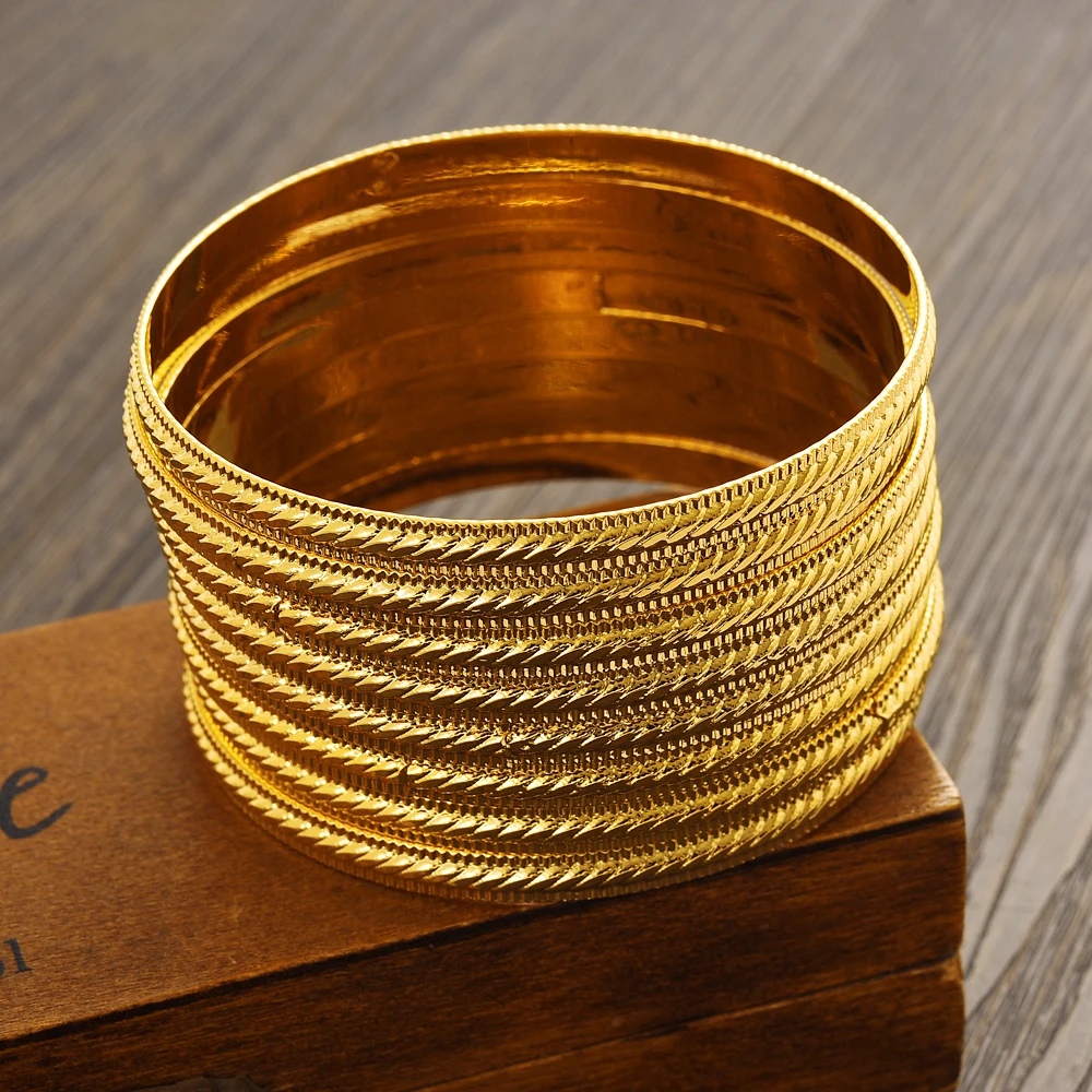 Ethpion 68MM 24K Ethiopian Wave Dubai Trendy Wedding Bangle for Women Arab African Gold Color Bracelet Jewelry Middle East Gifts