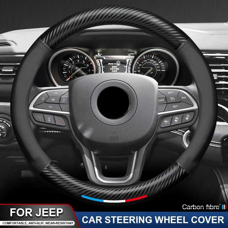 

Fits For Jeep Grand Cherokee XJ Renegade Compass Wrangler JK TJ Patriot SRT Trail Hawk Carbon Fiber Car Steering Wheel Cover