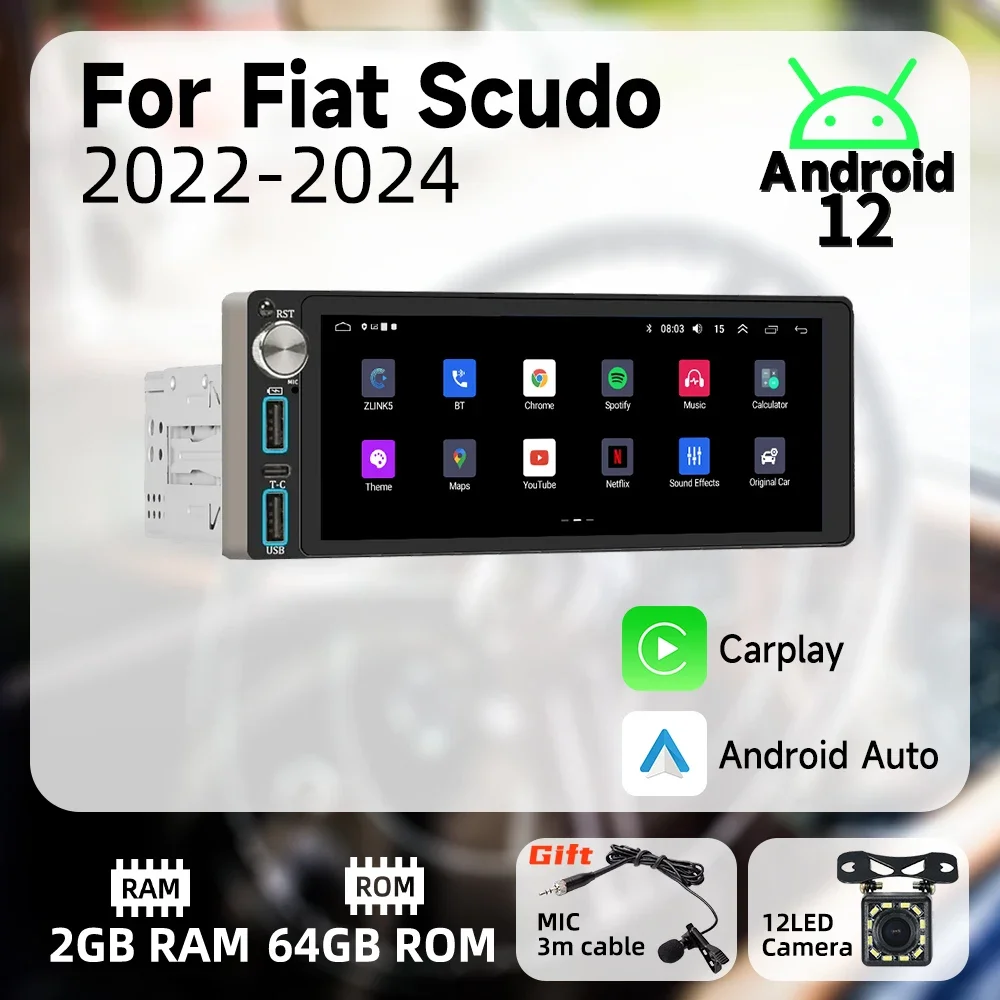 

Carplay 1 Din Radio Android Car Multimedia for Fiat Scudo 2022-2024 6.86 Inch Screen Stereo Head Unit Autoradio GPS Navigation