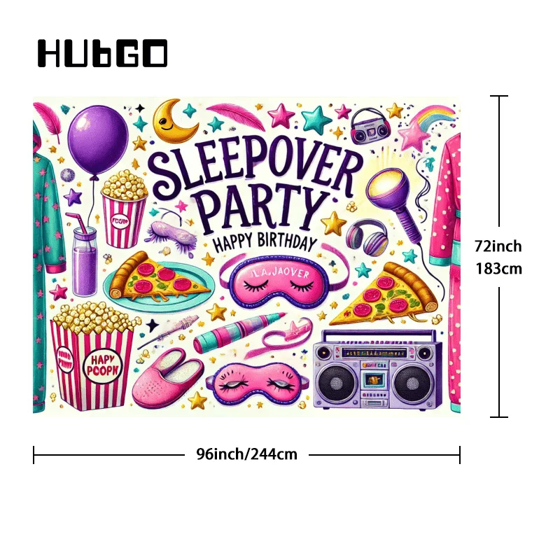Vibrant Sleepover Party Backdrop with Pajamas & Fun Icons - Durable Polyester, High-Definition Design for Studio & Event Decor
