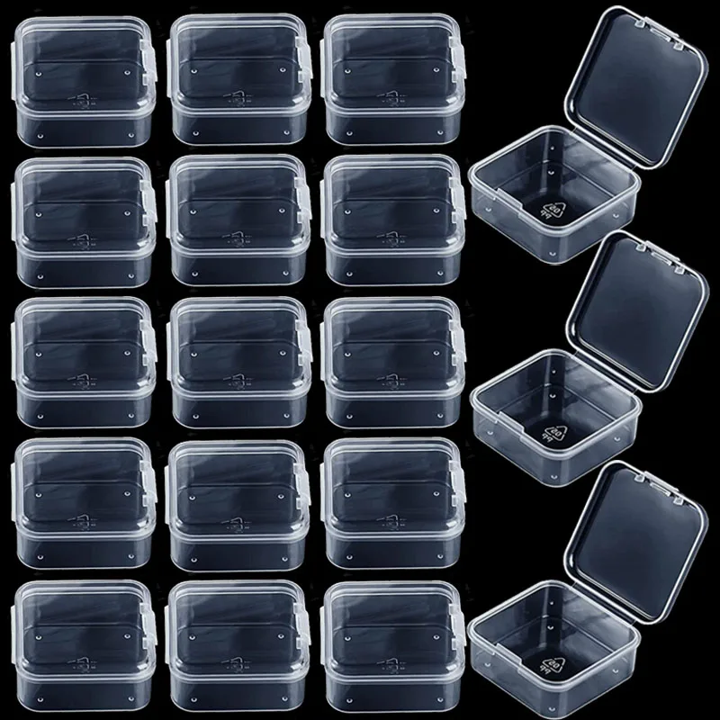 48 Packs Clear Small Plastic Containers Transparent Storage Box with Hinged Lid for Items Crafts Jewelry Package Clear Cases