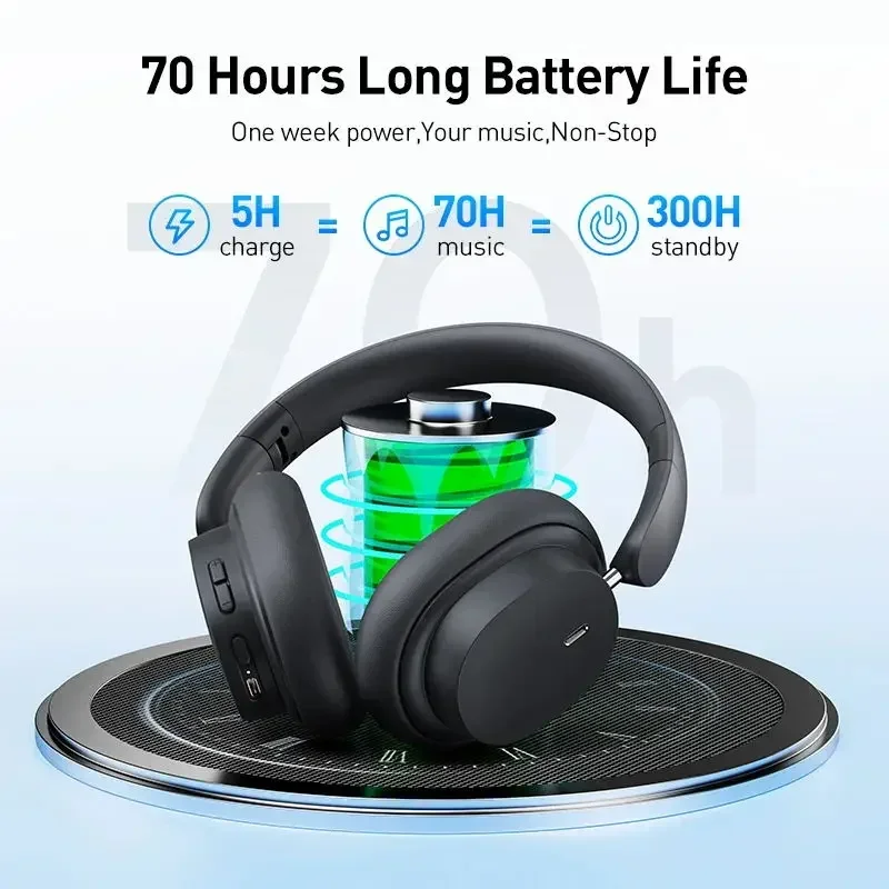 Baseus 무선 헤드폰 Bluetooth 5.3 HIFI 레벨 이어폰 40mm 드라이버 접이식 오버 이어 헤드셋 70H 재생 시간 공간 오디오
