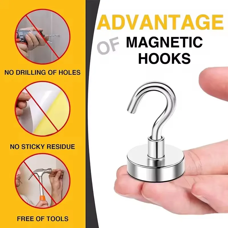20Pcs 16mm Heavy Duty Neodymium Magnets Ultra Strong Black Silver Magnetic Hooks Hangers for Refrigerator Kitchen Office Garage