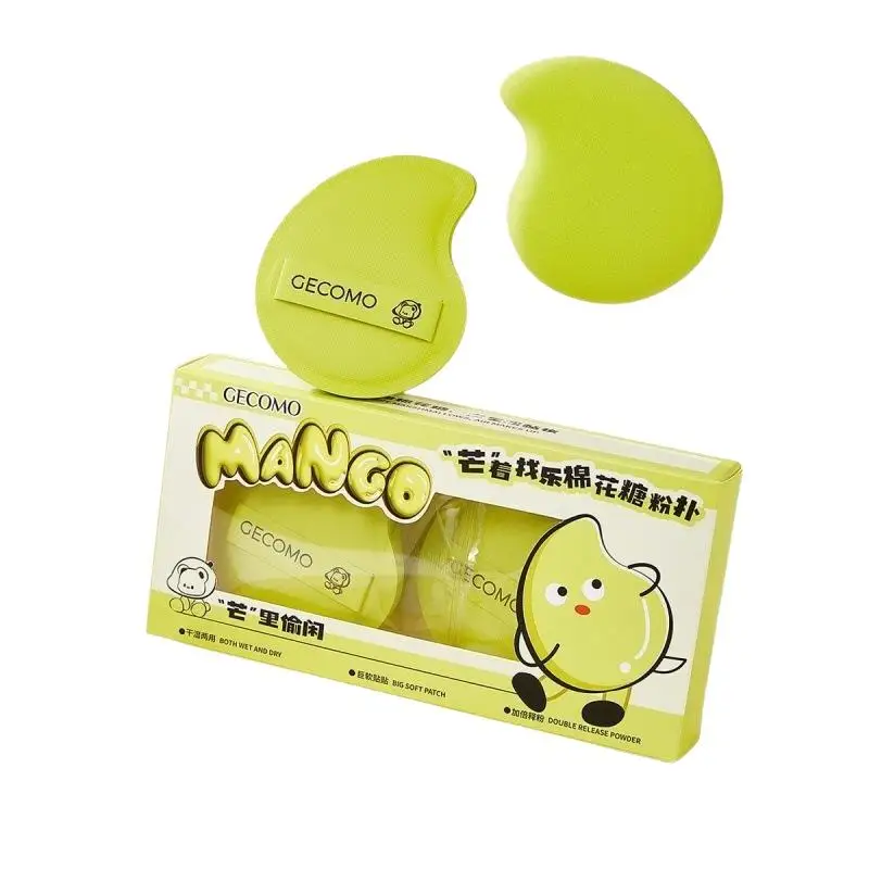 2 Pieces Mango Shaped Marshmallow Powder Puff Wet Dry Dual Use Soft Skin Friendly Sponge