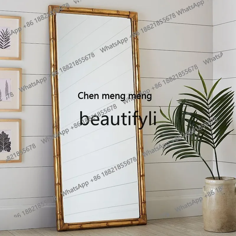 Bamboo joint, Chinese mirror full-length mirror wall-mounted living room home dressing, gold French floor-to-ceiling mirrorH  R