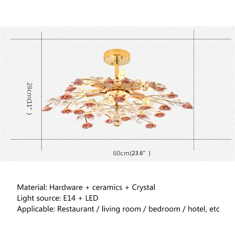 Candelabros creativos para el hogar, lámpara colgante de cristal, rama de flor roja, accesorio LED para sala de estar y comedor