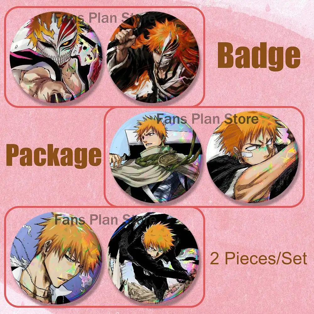 B-Bleach I-Ichigo Kurosaki 2-piece Set Pins Backpack Clothes Jewelry Accessories Round Brooch Button Badge Fans Collection Gifts