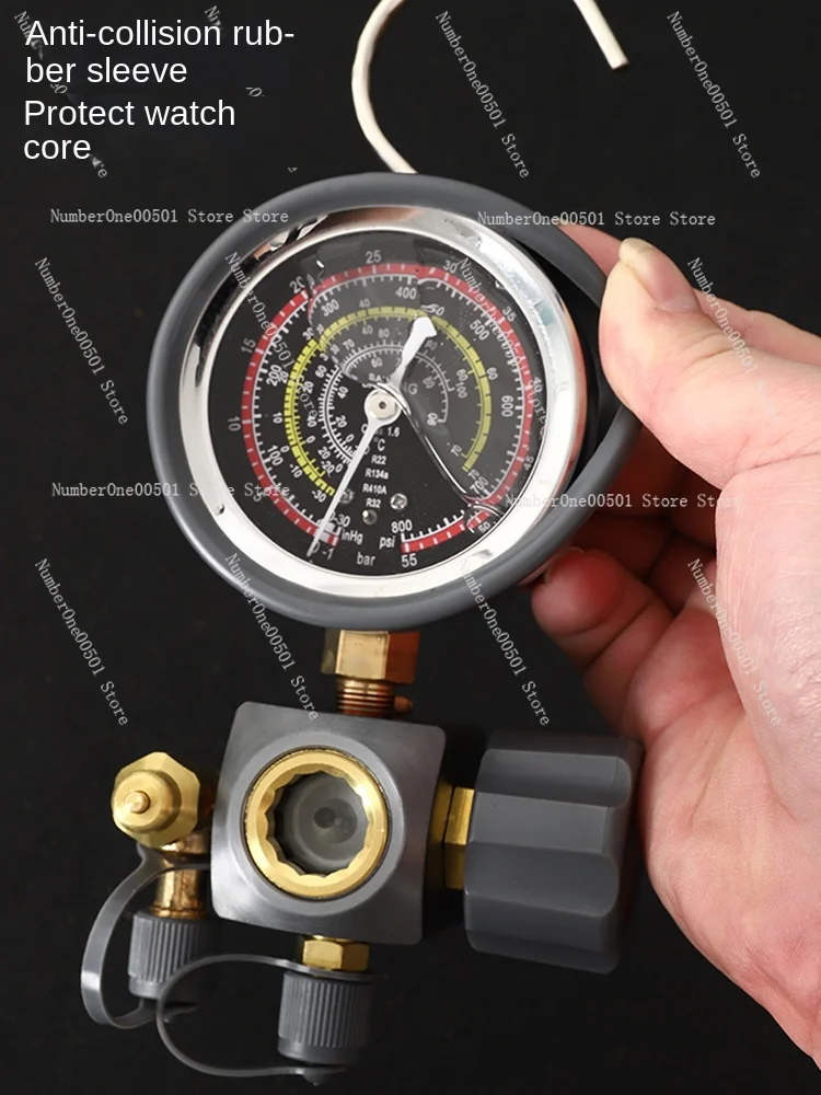 R22r32 Press Exhaust Oil Filling Single Meter Fluorometer Air Conditioning Pressure Gauge Refrigeration Repair Tool