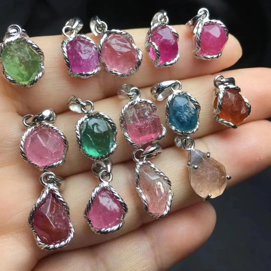 Unit One Piece 925 Silver Buckle With Hot Natural Rainbow Tourmaline Crystal Healing Faceted Free Form Pendant Fashion For Gift