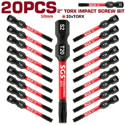 Industrial-Grade Super Strong Magnetic T20 Star-Shaped Screwdriver Bits 50mm Set – S2 Alloy Tool Steel Wear-Resistant Electric Drill Bits, Suitable for Impact Drills/Electric Screwdrivers, 5/10/20 Pieces in Lightweight Pouch