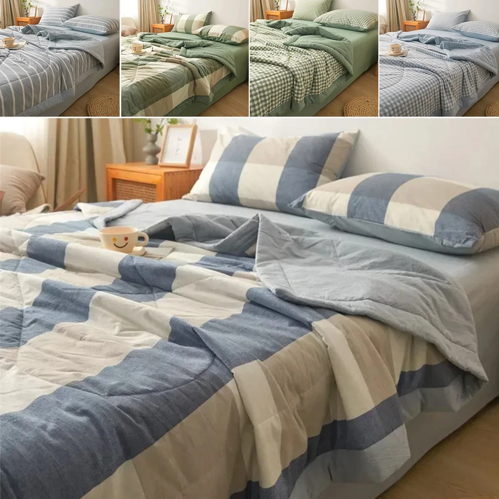 Washed Cotton Summer Quilt Solid Color Air Conditioning Blanket Easy Washable For Comfortable Sleep Twin Bed Fleece Blanket