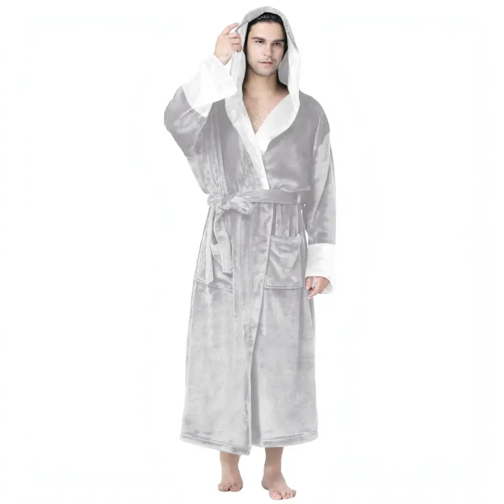 Mens Cotton Bathrobe Comfortable Loungewear Sleepwear Color Block Luxury Dressing Gown Kimono Style Breathable Home Bath Pajamas
