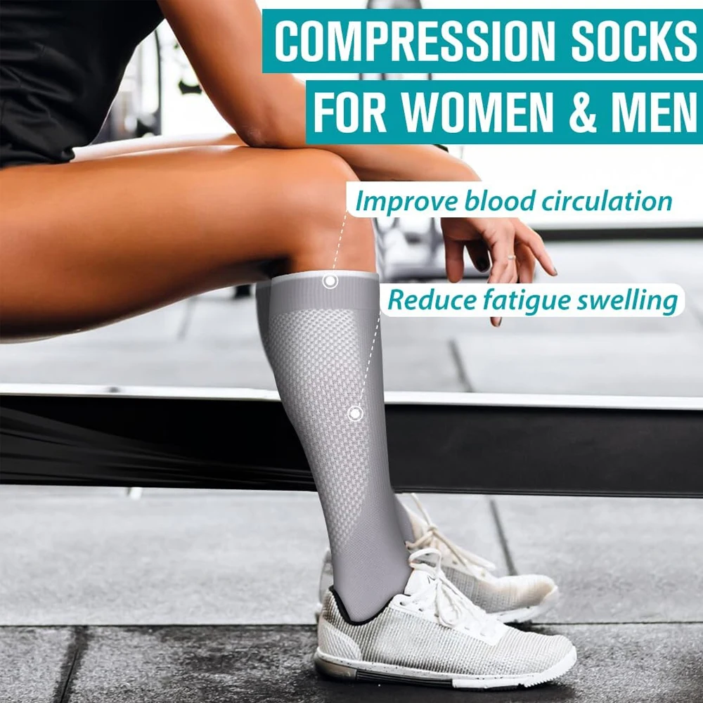 1 Paar Kompressionsstrümpfe für Männer und Frauen, 20–30 mmHg, kniehoch, für Krankenschwestern, Schwangere, Laufen, Medizin und Reisen, Sport – Detail 3