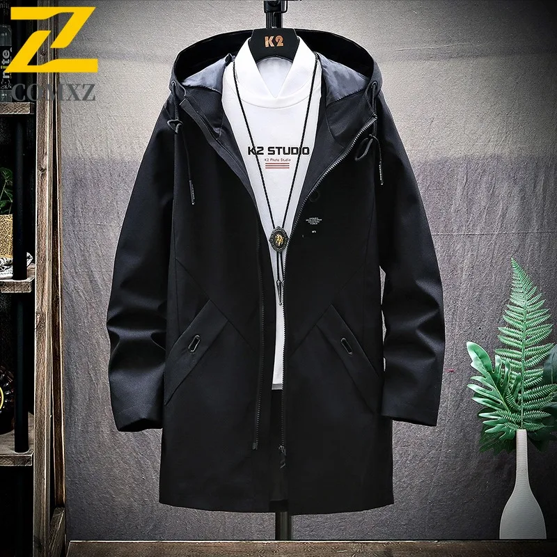 COMXZ Padding Coat Mid-Length Solid Color Hood Camping Windproof Parka Loose Thickened Cold Protection Autumn Winter Trench Coat