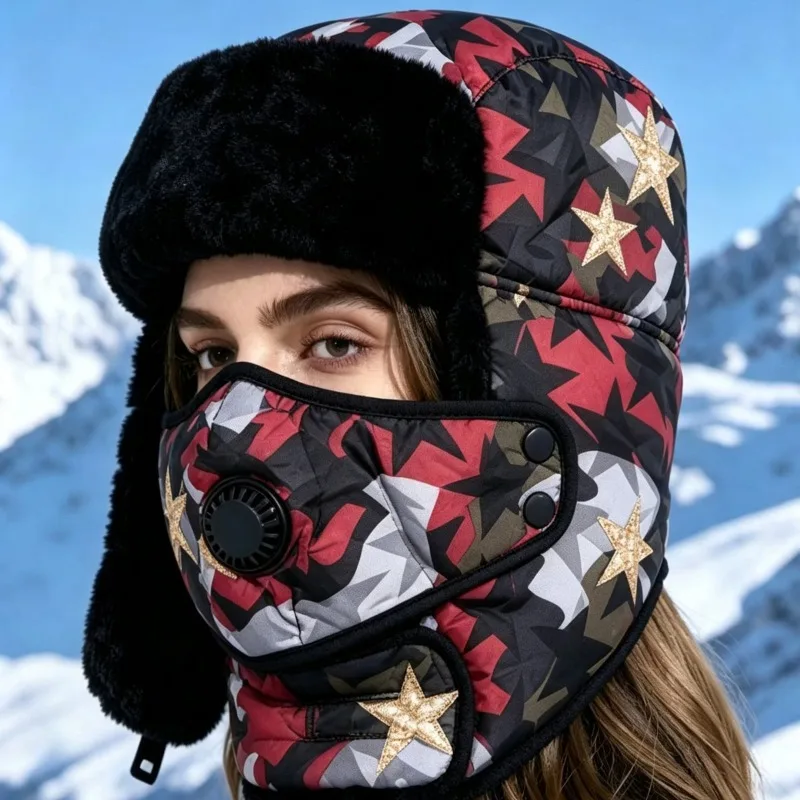 Outdoor Winter Cycling Windproof Warm Mask and Scarf Integrated Headgear Double Layer Thickened Hat for Electric Vehicle