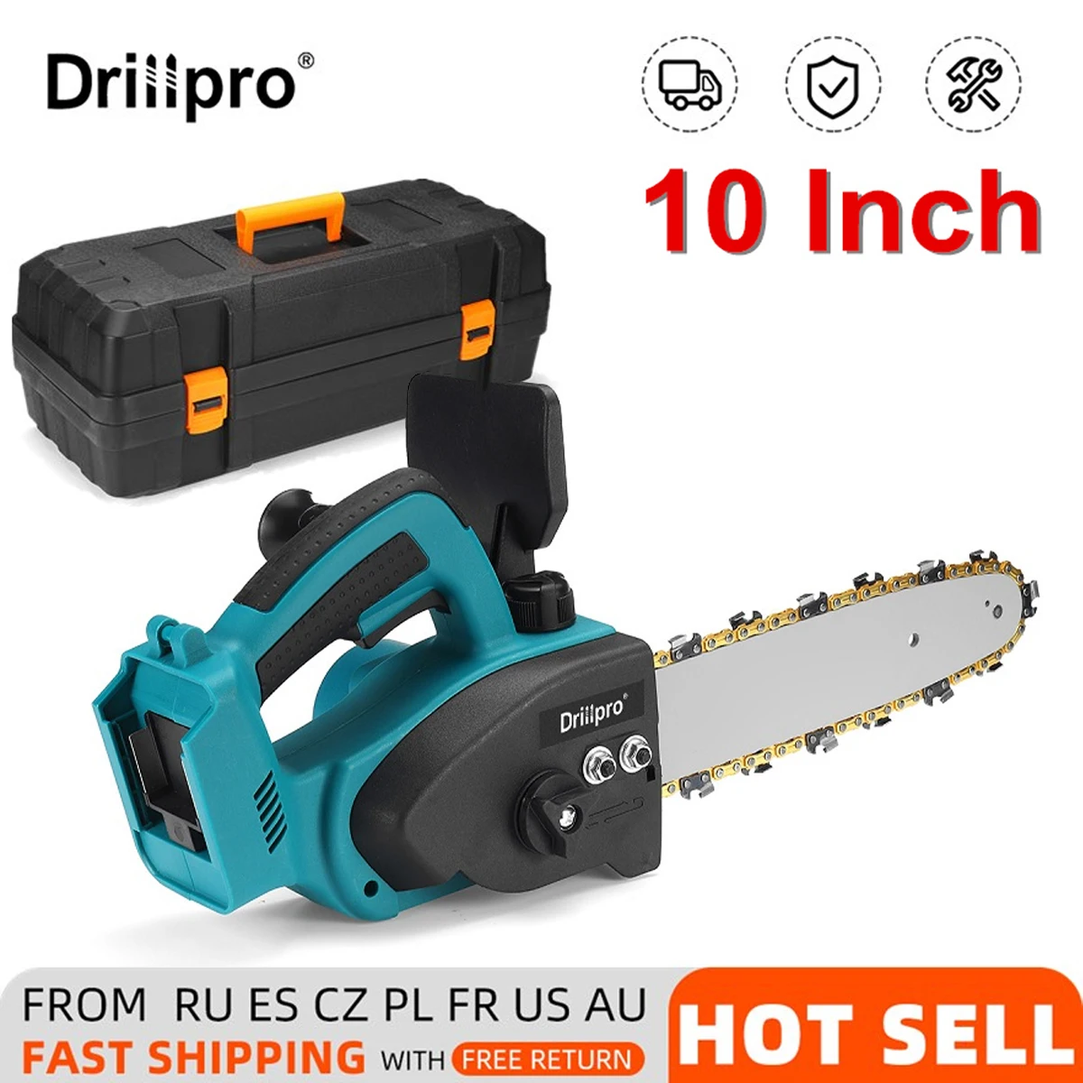 

Drillpro 21V 10Inch Portable Cordless Chain Saw Brushless Electric Chainsaw Wood Cutting Gardening Power Tool for Makita Battery