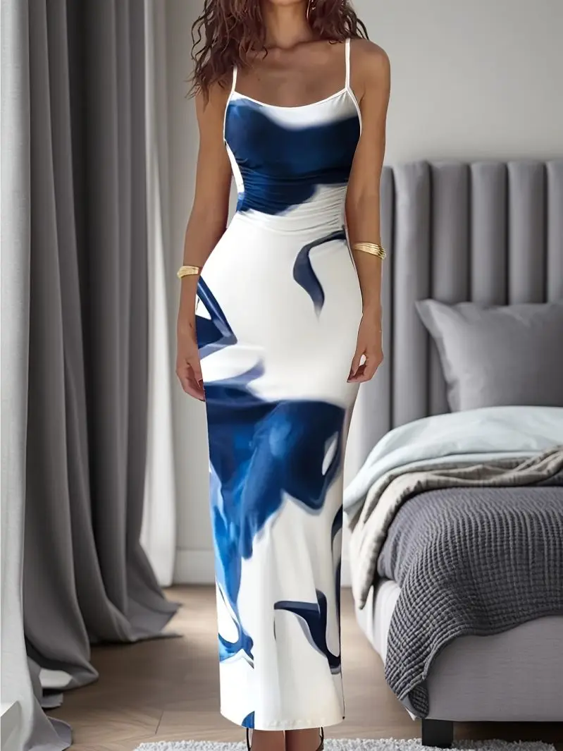 Slim Shoulder Strap Long Dress with Sexy Split Fashionable Holiday Gown for Women Elegant Casual Maxi Dress
