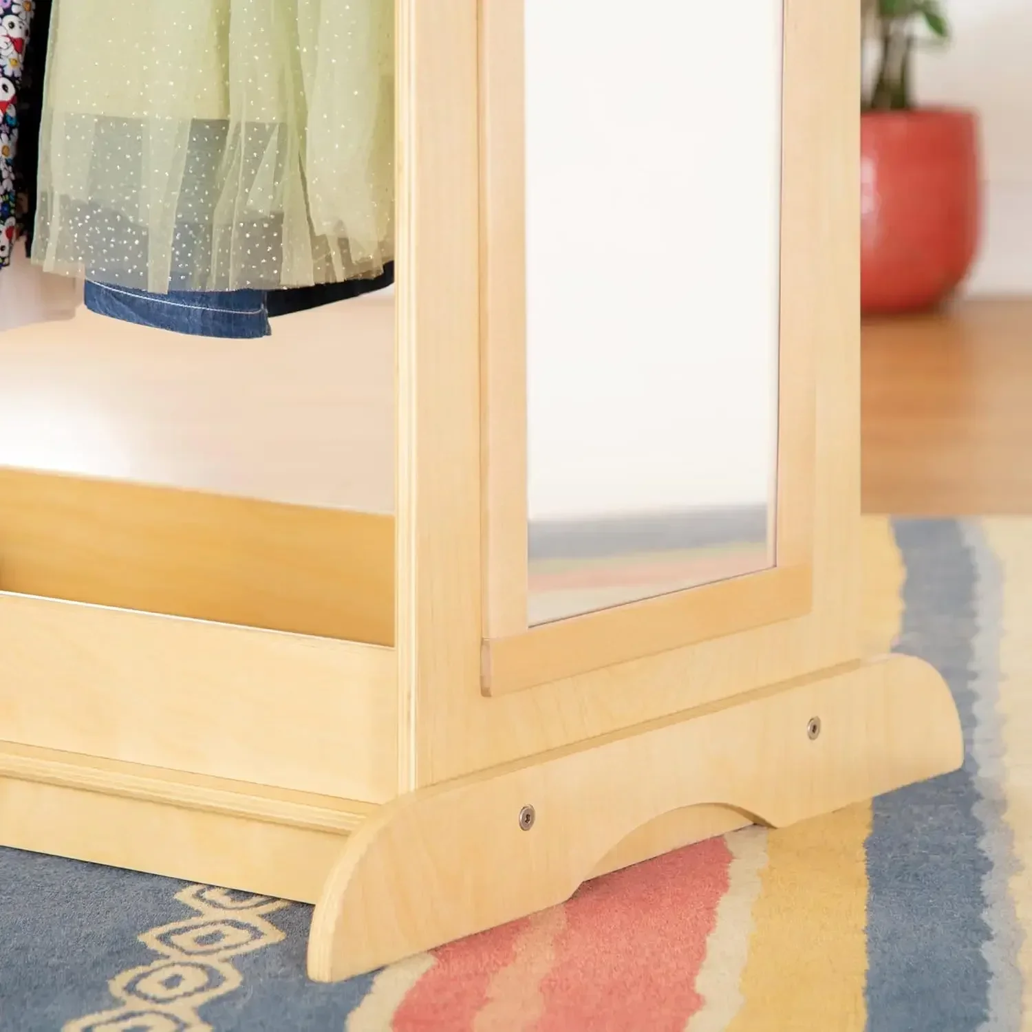 EdQ Dress-up Storage with Bins Natural: Kids Dress Up Rack with Mirror, Shoe Storage Shelf, and Cubbies for Costume and Pretend